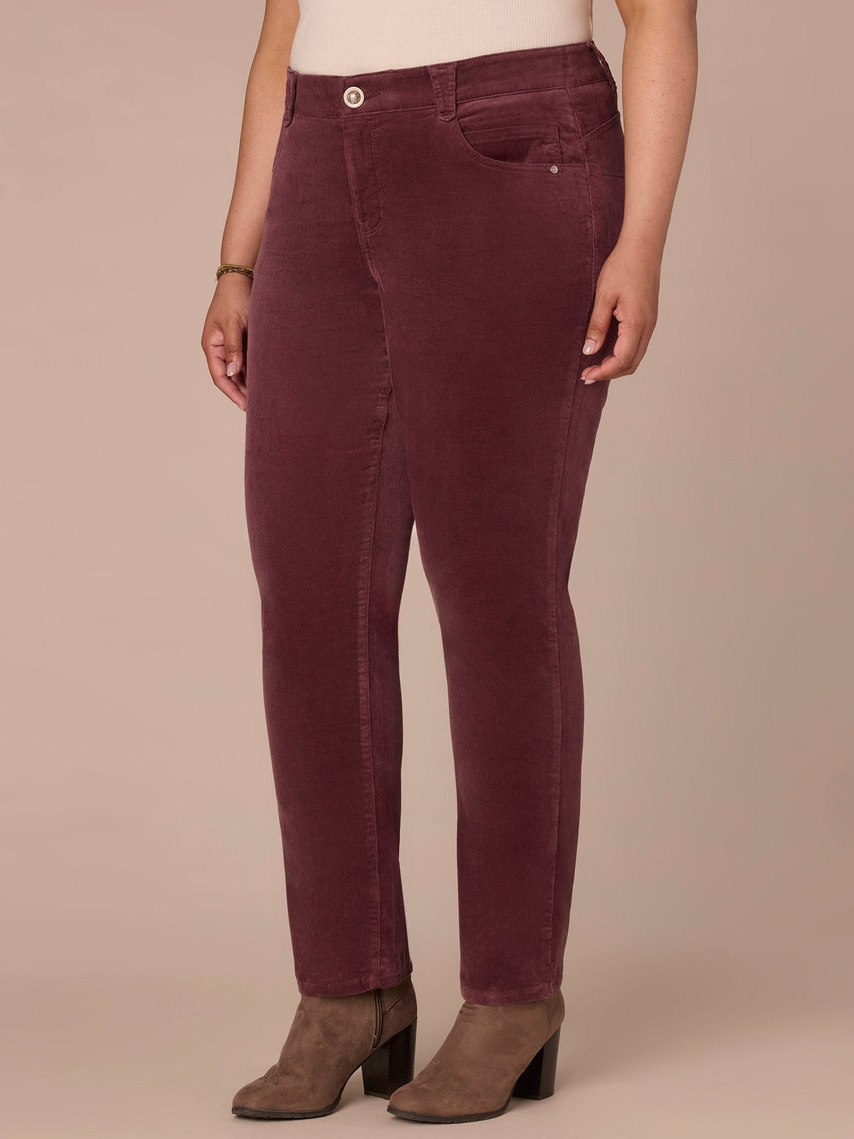 "Ab"solution® Mid-Rise Corduroy Plus Size Straight Leg Pants - Black|Fig Jam|Blue Pine|Dark Roast|Candied Walnut|Espresso|Royal Rum|Raw Umber|Deep Pine|Blanched Almond