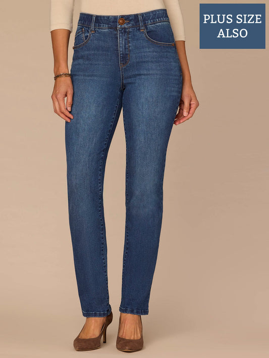 "Ab"solution® High Rise Straight Leg Plus Size Jeans in Blue - Blue Denim