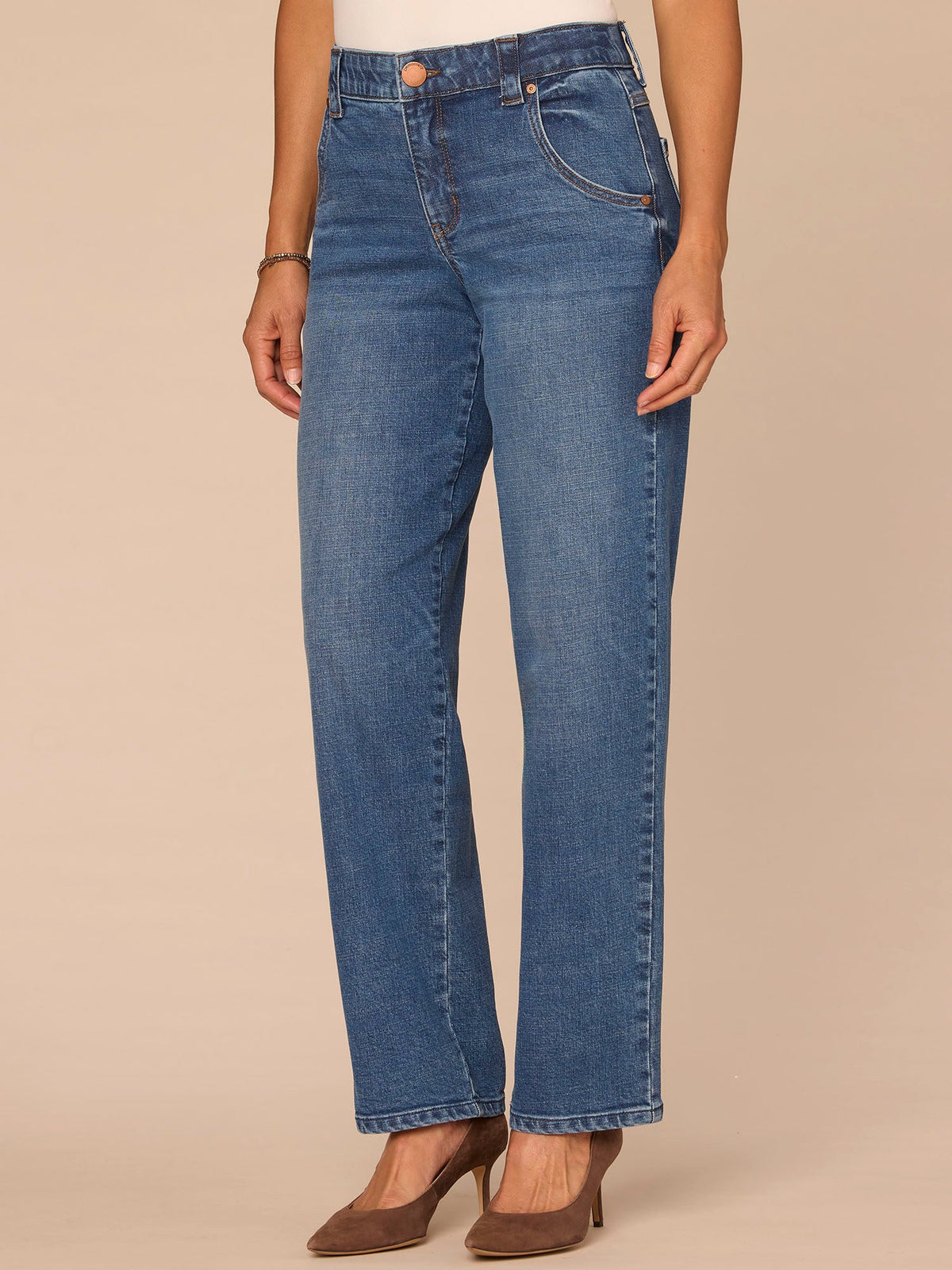 "Ab"solution® High Rise Mid Blue Plus Size Stovepipe Jeans - Mid Blue Denim