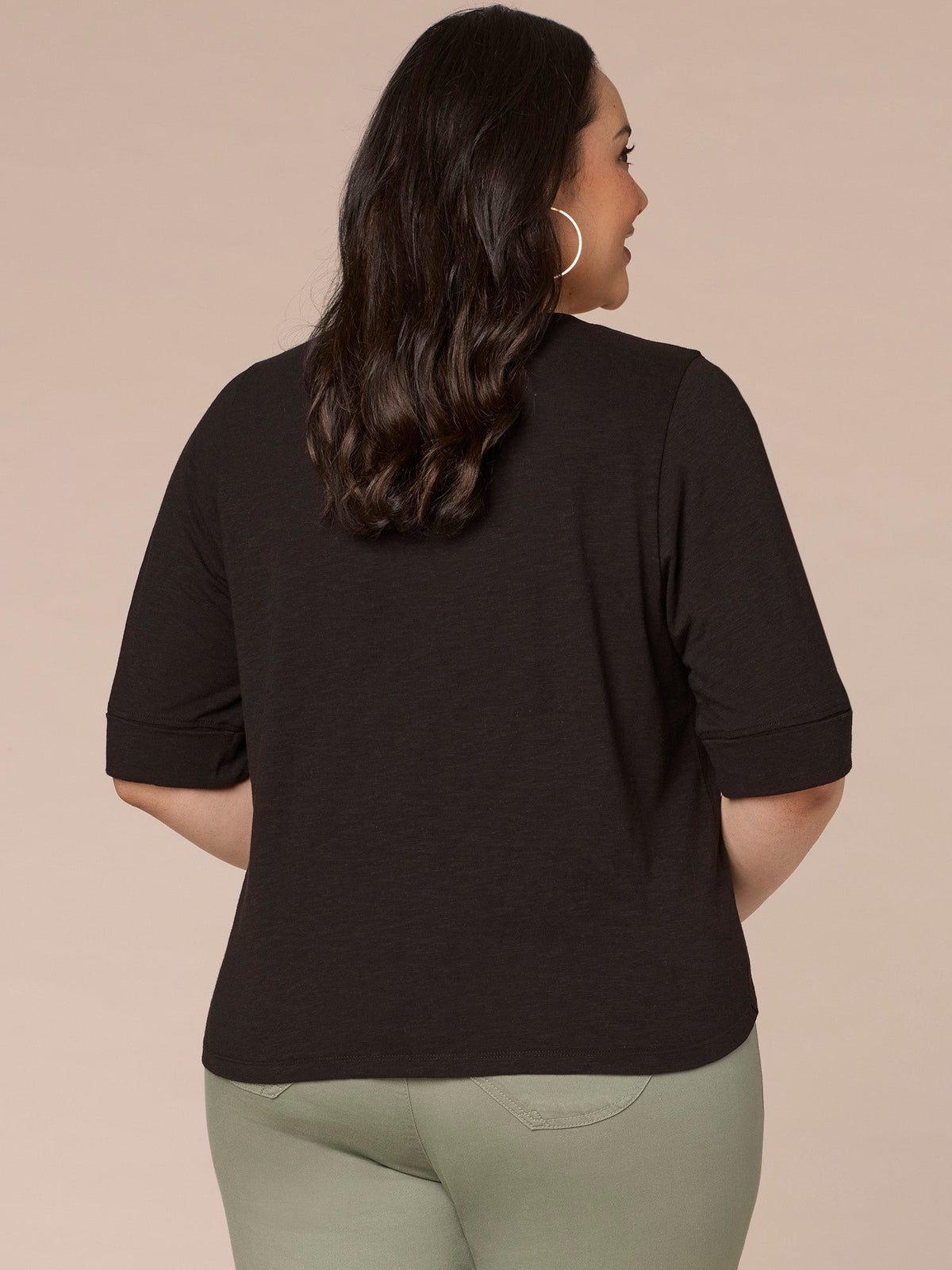 Roll Cuff Sleeve Round Split V-Neck Surplus Hem Plus Size Knit Top - Aqua Haze|Black|Deep Jade|Island Sky|Off White|Papaya|Coral Punch|Dark Raisin|Maple Leaf|Navy|Winter Sky