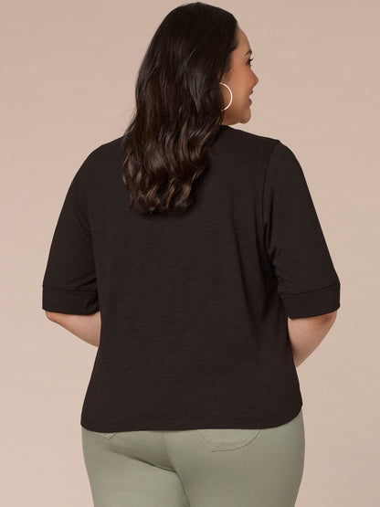 Roll Cuff Sleeve Round Split V-Neck Surplus Hem Plus Size Knit Top - Aqua Haze|Black|Deep Jade|Island Sky|Off White|Papaya|Coral Punch|Dark Raisin|Maple Leaf|Navy|Winter Sky