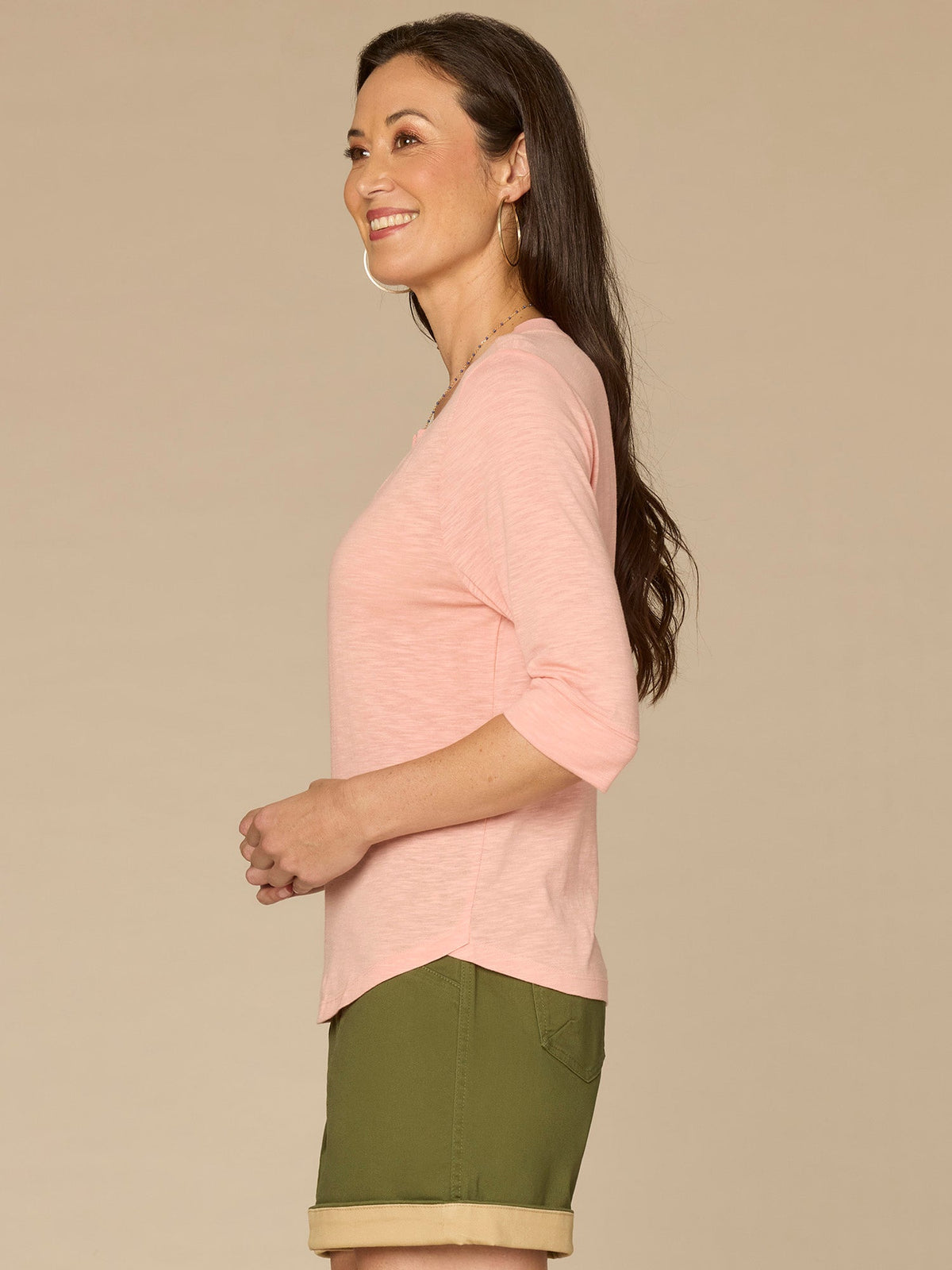Roll Cuff Sleeve Round Split V-Neck Surplus Hem Plus Size Knit Top - Aqua Haze|Black|Deep Jade|Island Sky|Off White|Papaya|Coral Punch|Dark Raisin|Maple Leaf|Navy|Winter Sky