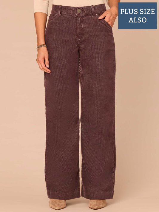 "Ab"solution® Skyrise Slash Pocket Wide Leg Plus Size Corduroy Pants - Washed Oxblood