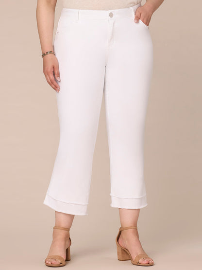 "Ab"solution Mid-Rise Flare Plus Size Jeans with Double Layer Fray Hem - Optic White Denim