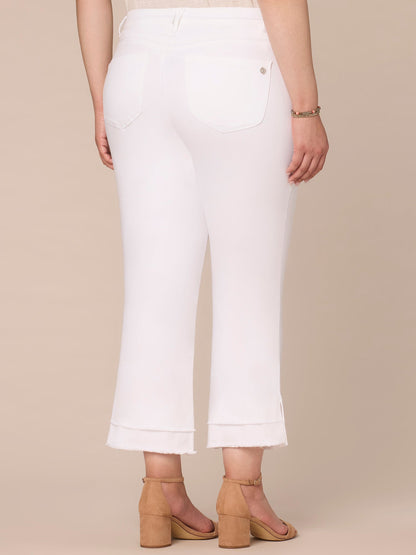 "Ab"solution Mid-Rise Flare Plus Size Jeans with Double Layer Fray Hem - Optic White Denim